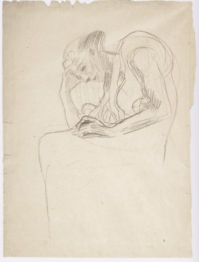 Mujer vieja sentada hacia la izquierda, con la cabeza apoyada de Gustav Klimt